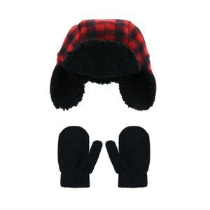 Capelli of New York unisex red black checkered hat mittens set 2t-4t